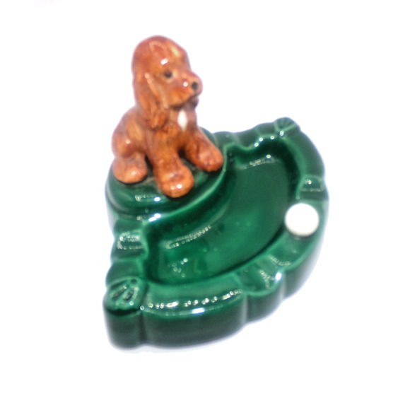 Vintage Ceramic Pointer Setter Retriever Hound Dog on Green Golf Green Ashtray - Picture 3 of 16